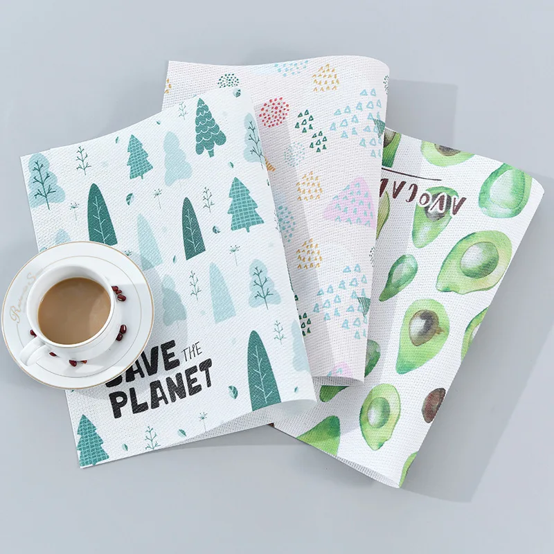 4pcs fashion pvc dining table mat cartoon placemat waterproof table cloth pad slip-resistant pad kitchen bowl pad coasters