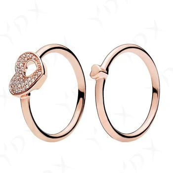 

YinDX 925 Sterling Silver Ring Rose Love Shiny Stackable European Women's Wedding Ring Gift Fine Jewelry