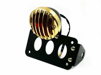 

Gold Vintage Invader Grill Side Mount License Plate Bracket Tail Light Cruiser Bobber Rat Retro CB Old VT XL