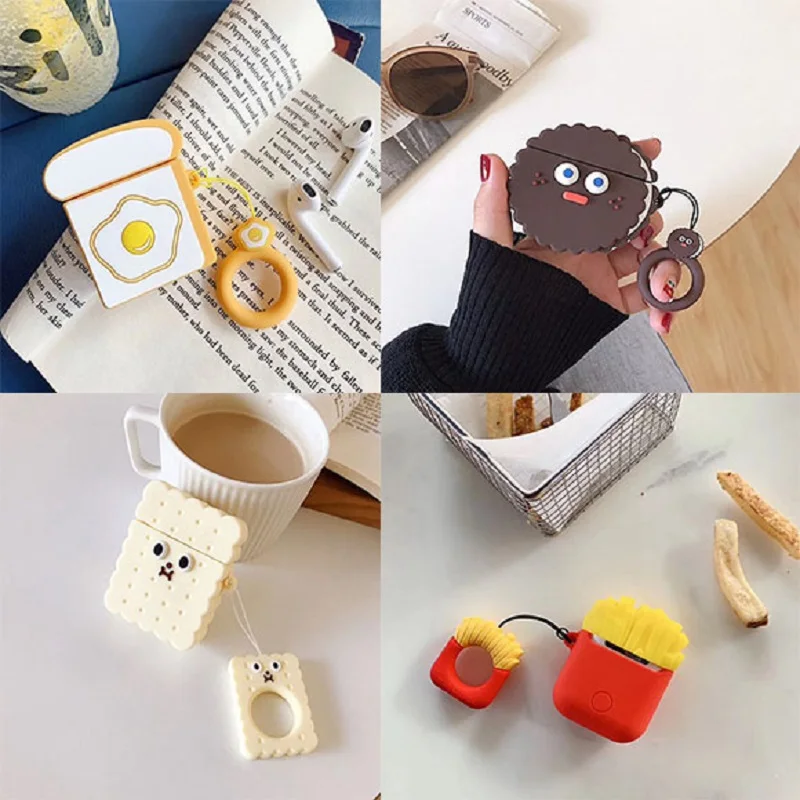 Чехол для наушников AirPods 3D милый чехол с бисквитом жареными яйцами бургером s Apple
