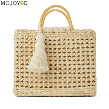 

2020 Bohemian Rattan Hollow Knit Tote for Women Beach Handbags Summer Vintage Rattan Bag Handmade Kintted Crossbody Tote