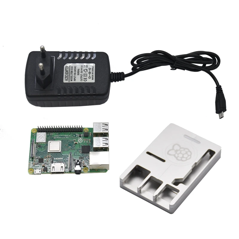 3 в 1 для Raspberry Pi 3 Model B+(Plus)+ Cnc алюминиевый чехол+ 5V 3A адаптер питания наборы серебро ЕС вилка