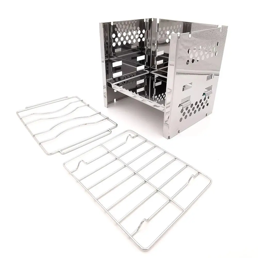 MeterMall Outdoor Camping Cooking Stove Stainless Steel with Barbecue Wire Mesh Hiking Outdoor BBQ Stove