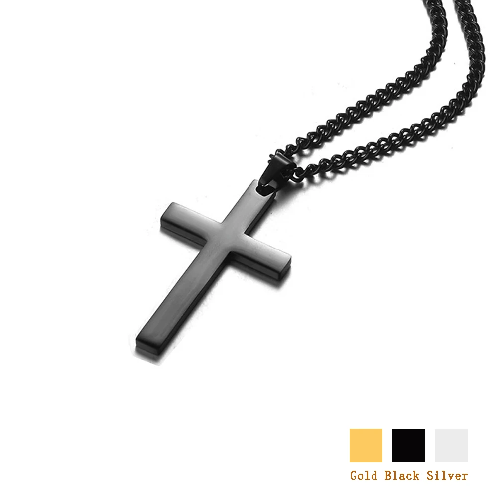 Davitu Black Color Curb Chain Cross Necklaces Prayer Christ Men Jewelry Israel Stainless Steel Mens Women Collier Femme Mujer Collares Metal Color: Titanium Plated