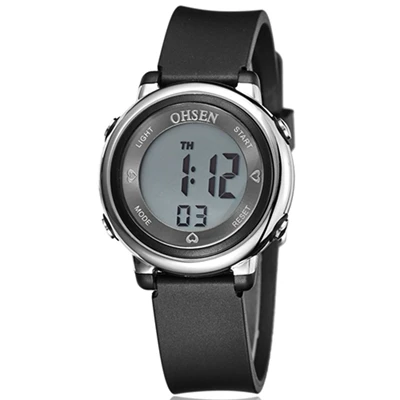 OHSEN цифровые детские часы для девочек модные водонепроницаемые белые силиконовые детские наручные часы 7 цветов светодиодный спортивные часы для мальчиков Секундомер - Цвет: Black watch