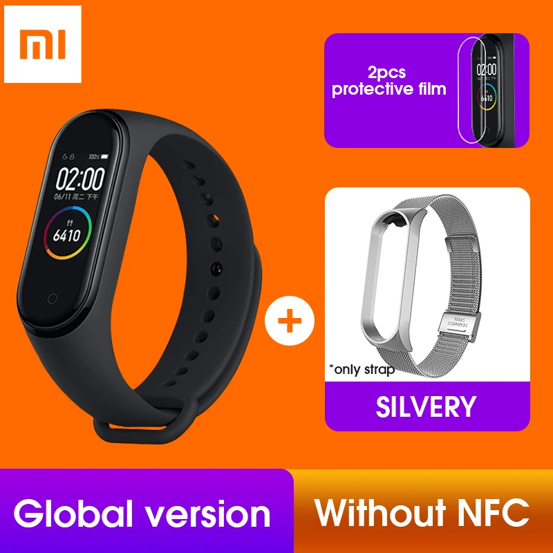 GL Add Silver strap Xiaomi mi смарт-браслет 4, 3 цвета, AMOLED экран, mi Band 4, фитнес-браслет, Bluetooth, Smartband, спортивный, водонепроницаемый - Цвет: GL Add Silver strap