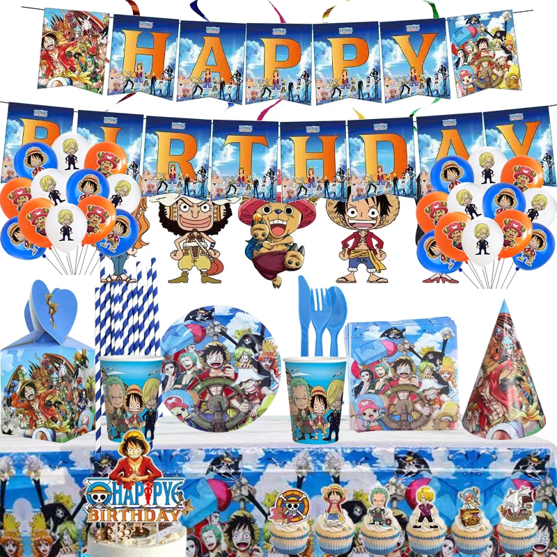 Anime ONE PIECE Theme Kids Birthday Party Disposable Tableware Cup Plate Balloons Baby Shower Wedding Decoration Supplies | Дом и сад