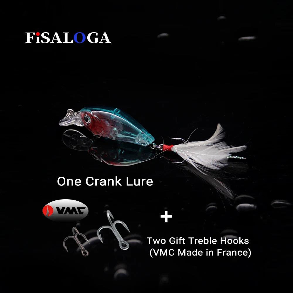 

FiSALOGA Mini Bait Top Water Crank Fishing Hard Lure 48mm 3.5g Wobbler For Swimbait Pike Trout Crankbaits Gift 2 VMC Treble Hook