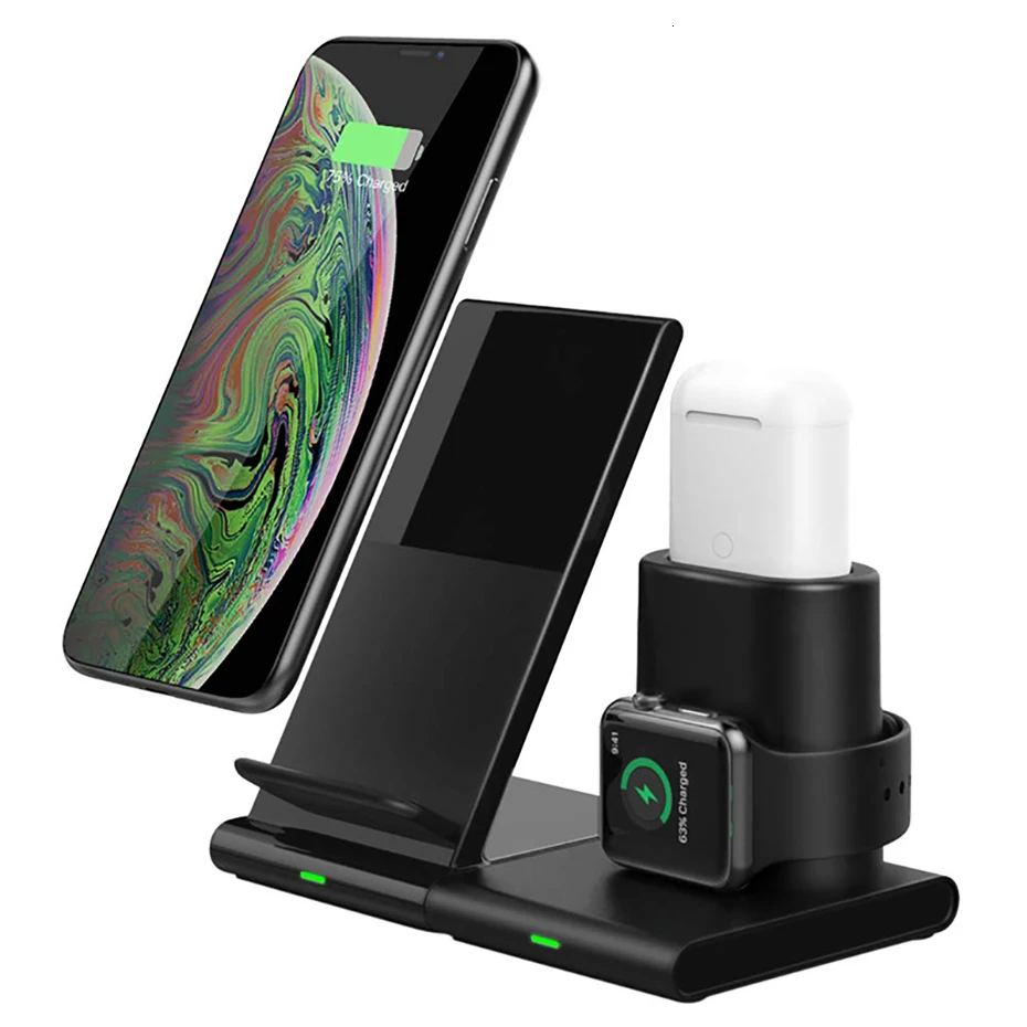 Black Беспроводная док-станция для зарядного устройства для Apple Watch 5 4 3 2 1 AirPods 3 в 1 Qi держатель для телефона во время зарядки для iPhone 11 Pro XS Max XR X 8 - Цвет: Black