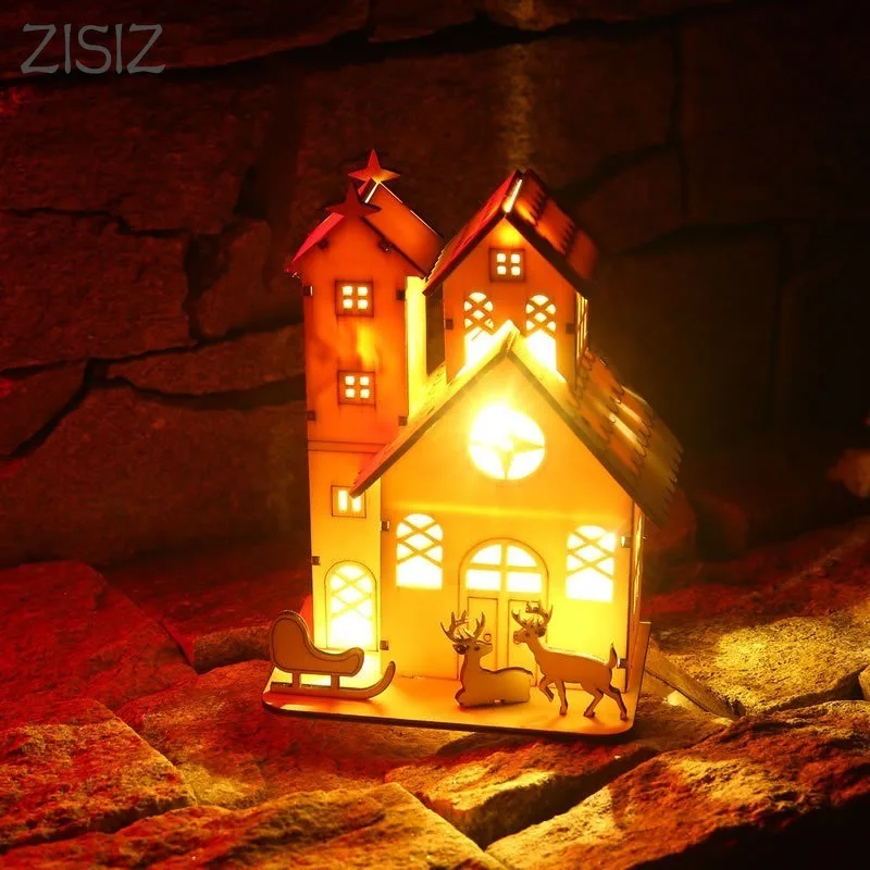 ZISIZ LED Battery Powered Wooden Holiday Light Cheristmas Ornament Get Together Home Festival Table Atmosphere Decoration Lamp