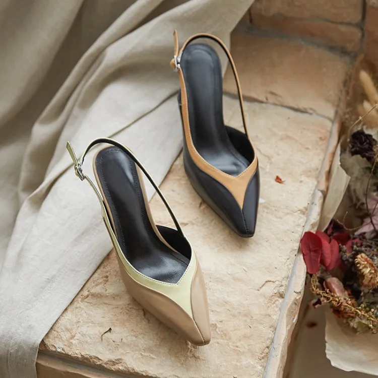 

Fashion Spring And Autumn Commuting Simple Comfortable Liner Contrast Color Pointed-Toe Thin Heeled Sandals Slingback with Mixed