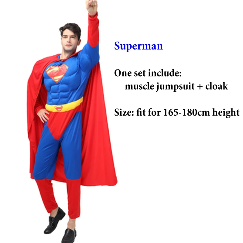 Superman Spiderman Batman со сформированными грудными мышцами Для мужчин маскарадный костюм для взрослых, костюм