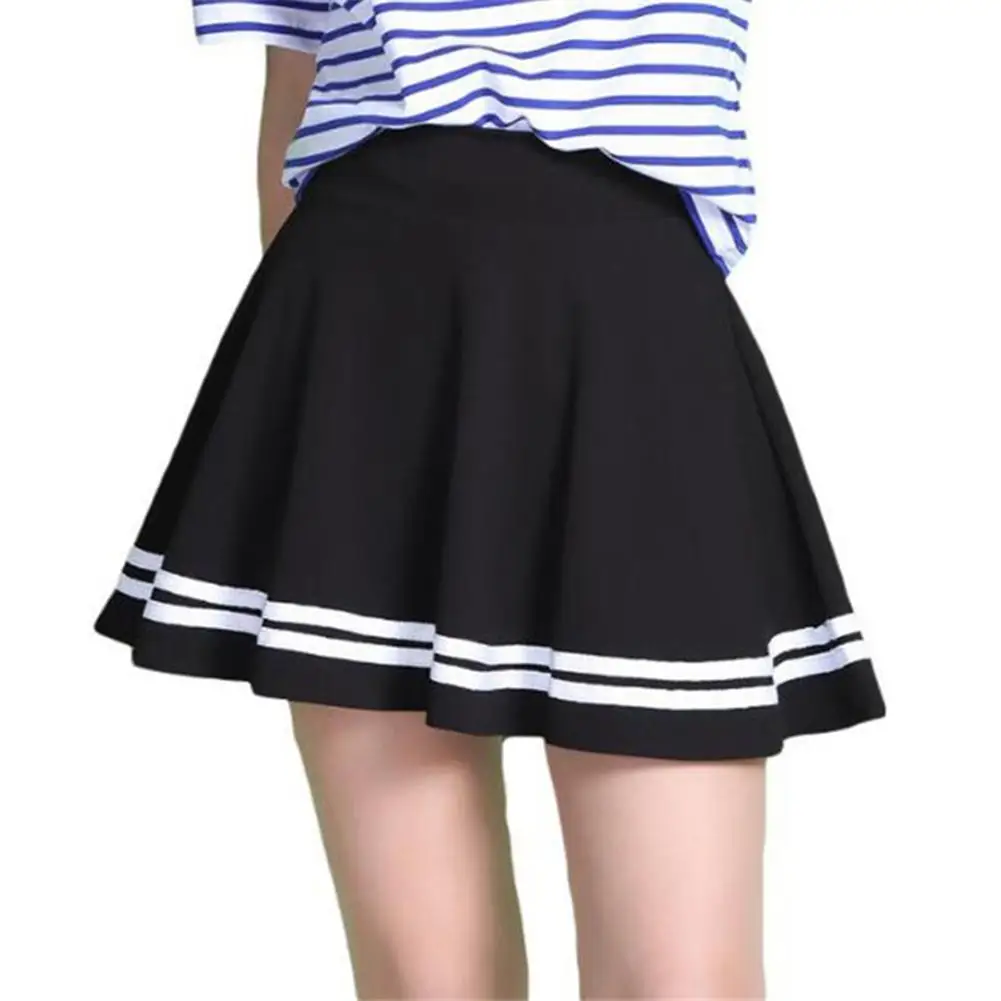 Women Skirt Solid Color Sexy High Waist Stripe Midi Pleated Skirts Girls Black White A Line Mini School Skirt Uniform Large Size 5