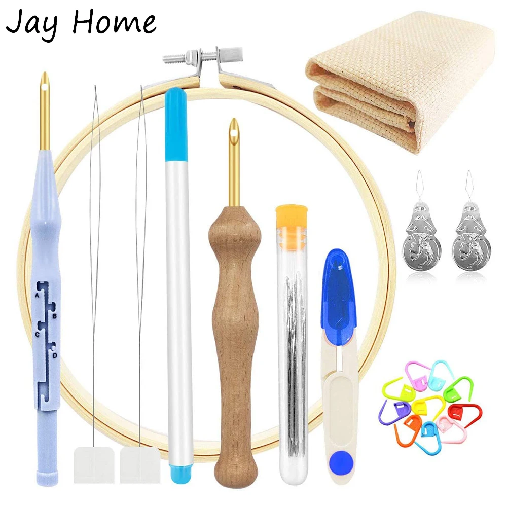 10PCS Stickerei Punch Nadel Kits Einstellbare Garn Punch Nadel & Punsch Nadel Tuch & Stickerei Hoops für DIY Nähen handwerk – Detail 1