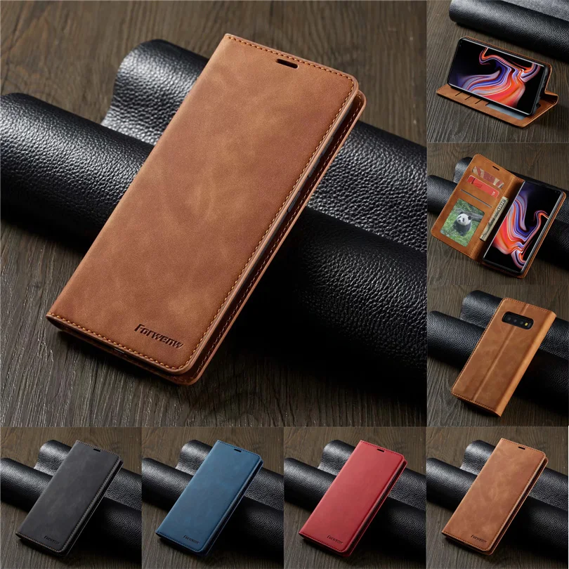 Кожаный флип-чехол для samsung S8 S9 S10 Plus водонепроницаемый магнитный винтажный