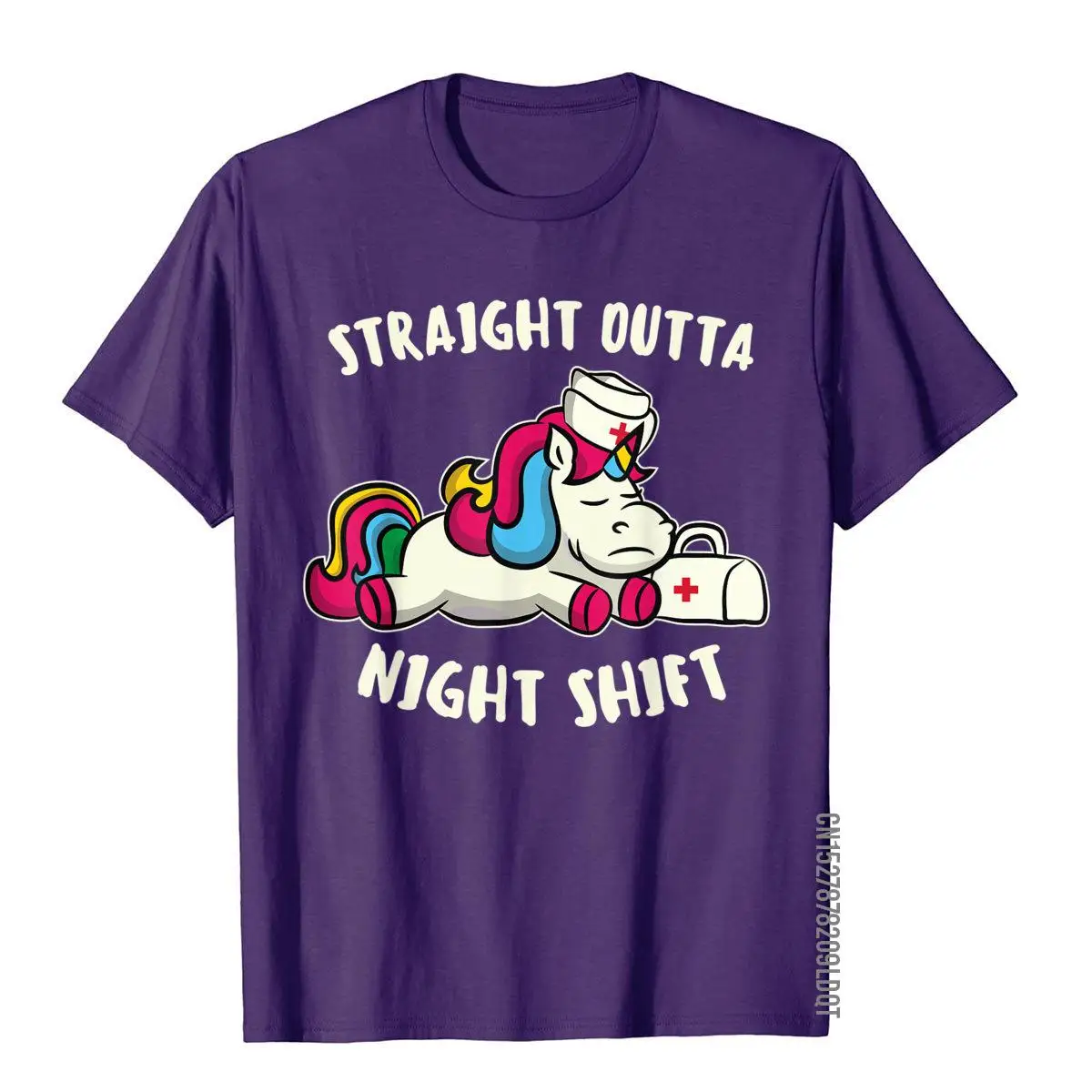 Funny Straight Outta Night Shift T-Shirt For Nurse Unicorns__B6600purple