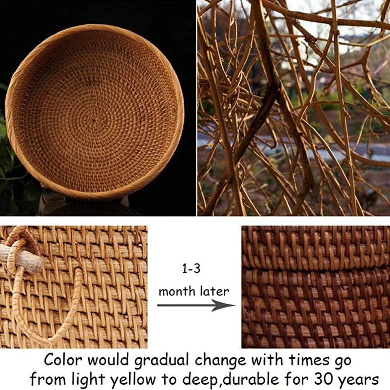 

Hand-Woven Storage Box Fruit Basket Rattan Basket Wicker Woven Frame Holder Restaurant Small Container Natural Decoration Handma