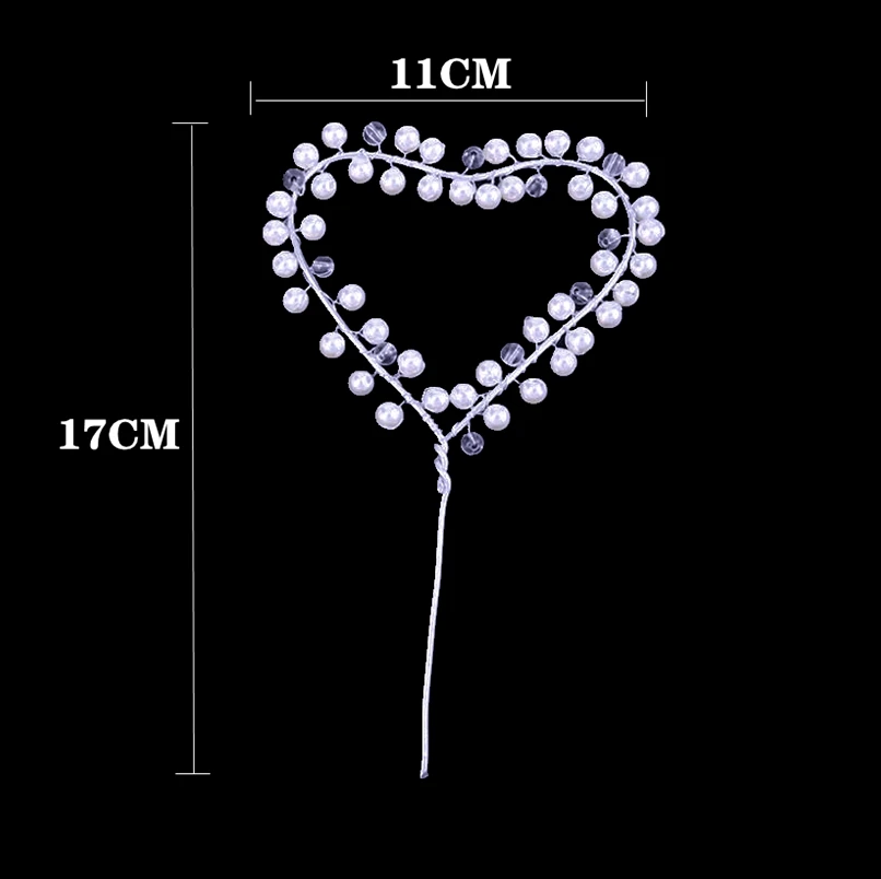 Artificial crystal pearl metal wrought iron cake topper Romantic Heart shape Cake insert flag Wedding Birthday party Decoration