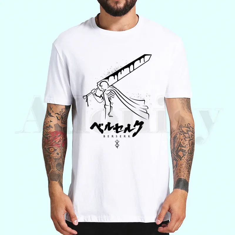 Berserk аниме, Новейшая модная мужская футболка, летняя модная футболка, Повседневная белая футболка с забавным рисунком, хип-хоп топы, футболки