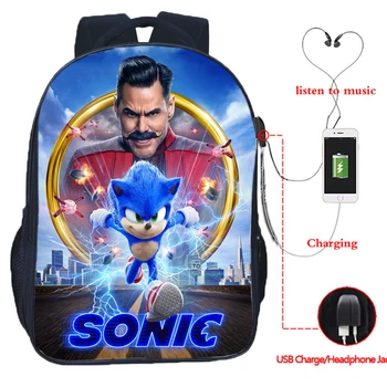 

Cool Printed Sonic USB Charge Backpack Anime Teens School Bags Men Women USB Travel Bags Boys Girls Bookbag Daily Rucksack Gift