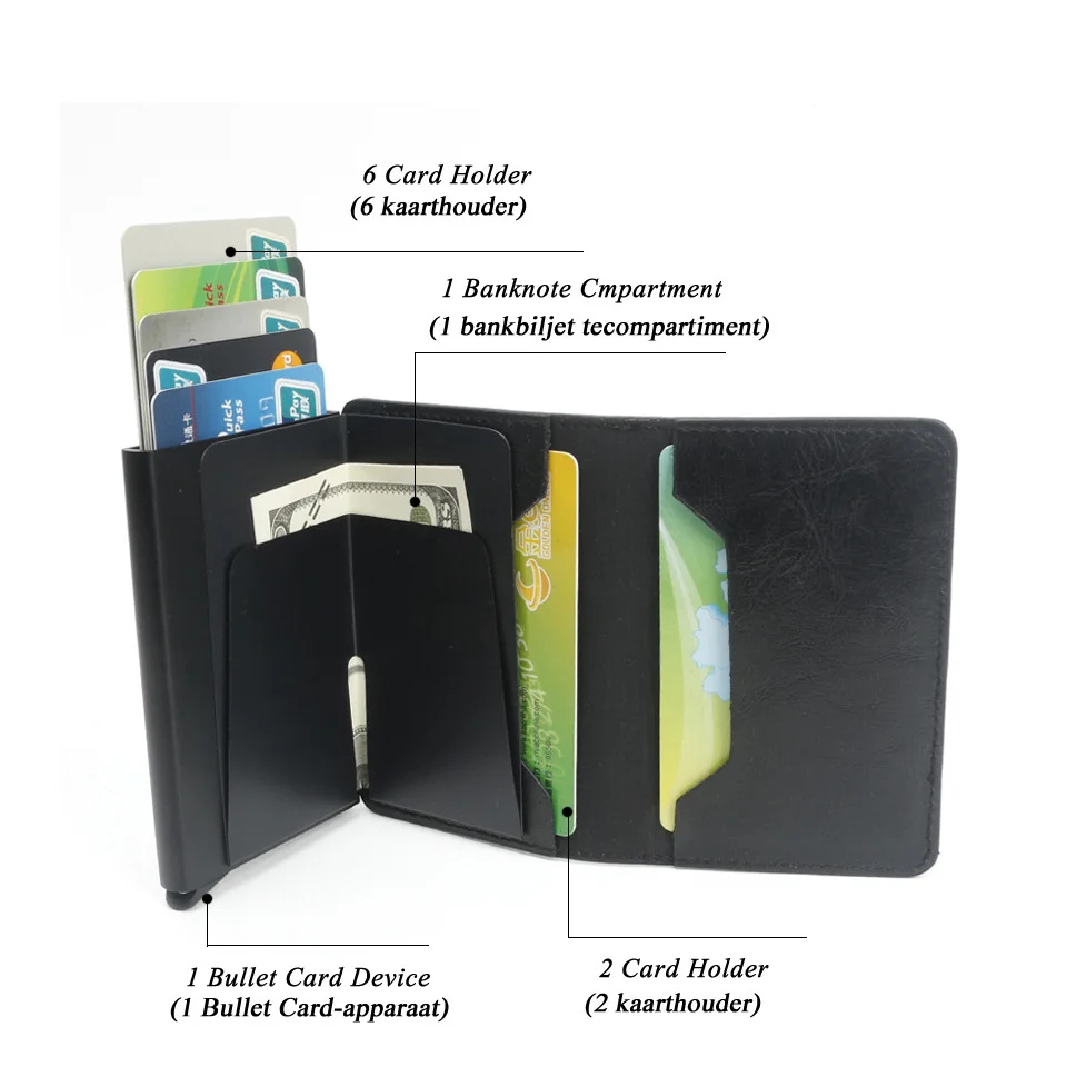Foreign trade aluminum alloy card box carbon fiber pattern men and women PU automatic RFID credit card Holder AliExpress WISH explosion models
