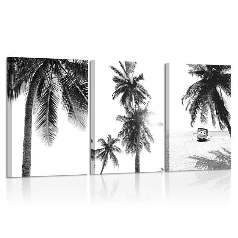 Palm Tree Prints Set of 3 Wall Art Tropical Beach Decoration Picture Black and White Landscape Canvas Painting Poster Home | Дом и сад