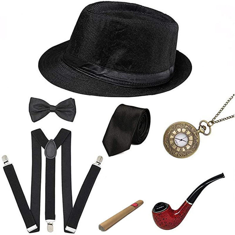 20s 30s ретро вечерние 1920S мужские аксессуары Great Gatsby набор ревущий Гангстерский костюм трубы винтажные карманные часы сигары - Цвет: Темно-серый