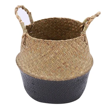 

Seagrass Wickerwork Basket Rattan Flower Pot Laundry Hamper Storage Straw Basket _WK