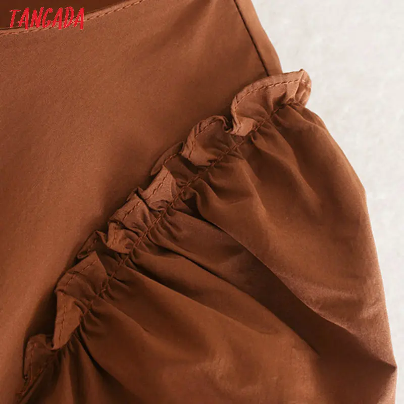 Tangada женское свободное однотонное платье с рюшами, короткий рукав, круглый вырез, модное повседневное удобное платье, vestidos feminina CE139