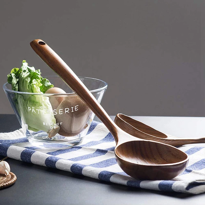 

2 Pieces of Wooden Cooking Spoons with Thick and Sturdy Handles That Are Light and Sturdy for All Kitchen Cooking Spoons