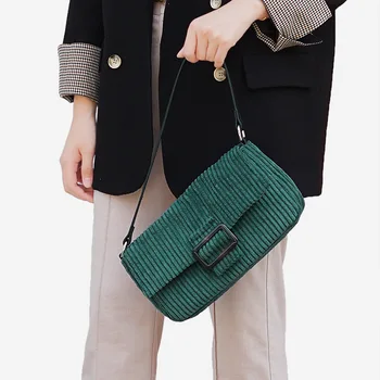 

Autumn And Winter 2019 New Vintage Corduroy One Shoulder Handbag Women's Small Hong Kong Style Hawksbill Turtle Buckle Method St