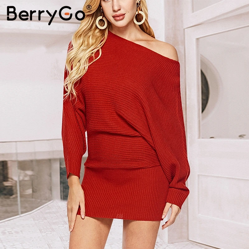 BerryGo элегантное уличное трикотажное платье женское сексуальное однотонное