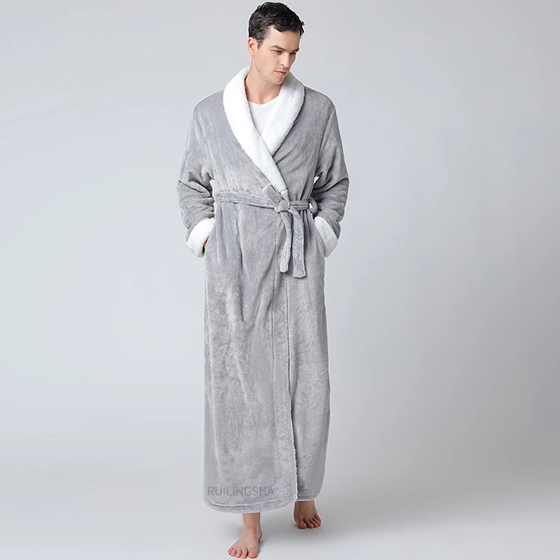 mens pyjama tops Men Winter Extra Long Warm Flannel Bathrobe Plus Size Coral Fleece Kimono Robes for Women Hooded Long Sleeve Bath Robe Sleepwear mens silk pajama set