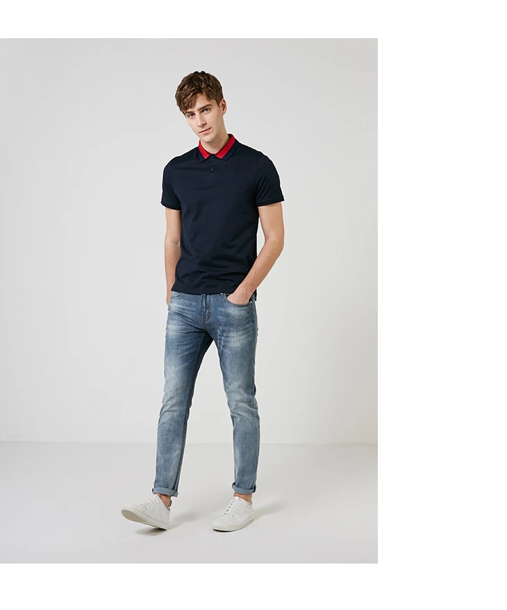 SELECTED Men's Summer Cotton Contrasting Slim Fit Short-sleeved Poloshirt S|419206546