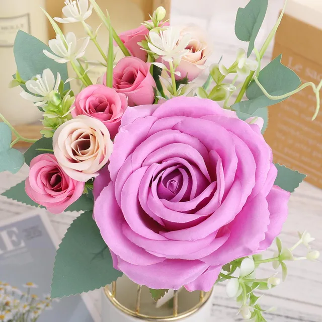 Nordic Artificial Silk Flowers Beautiful Bouquet High Quality Big Roses for Home Wedding Table Decor Fake Flower Valentine Gifts Purple