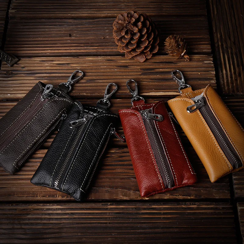 

Men's Car Keys Wallets Genuine Cowhide Leather Male Key Holder Organizer Housekeeper Keychain Purse Key Ring Bag Keys Case Pouch