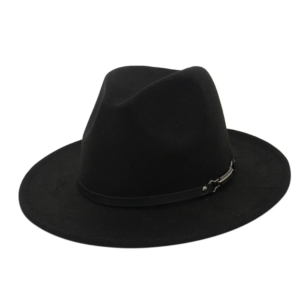 Vintage Wool Fedora Hat Women Men Wide Brim With Belt Buckle Adjustable Caps Gentleman Elegant Jazz Caps#YL5