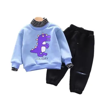 

Autumn Winter Toddler Casual Clothing Baby Boy Girls High Plus Velvet T Shirt Pants 2Pcs/set Children Clothes Tracksuits Sets