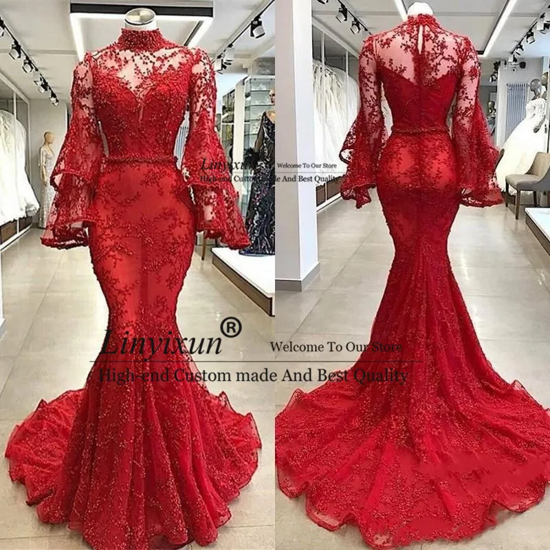 red elegant prom dress