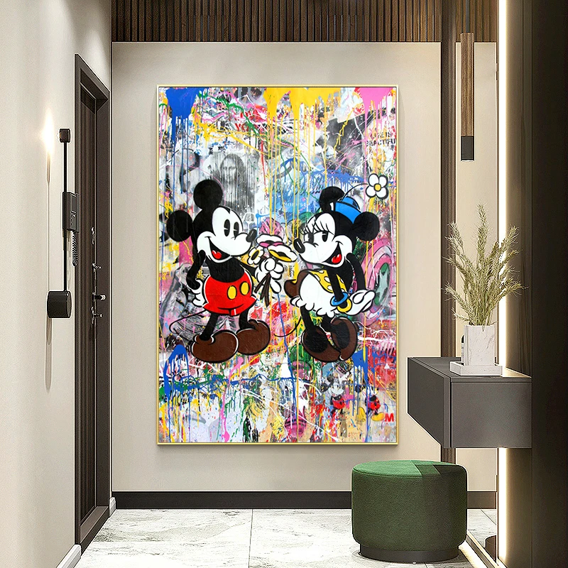 Disney Graffiti Art Mickey and Minnie Mouse Canvas Painting Posters and