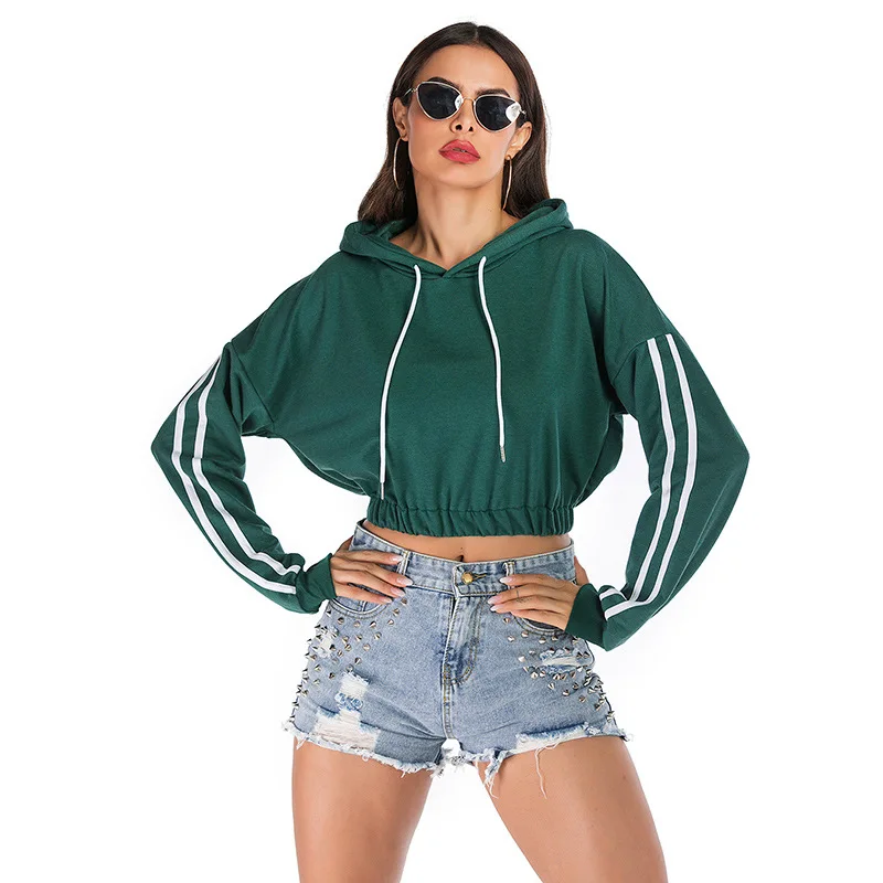 Enlarged Women's Hoodie Sweatshirt Women's Stripe Long Sleeve Casual Short Pullover Hoodie Sweatshirt New 2020