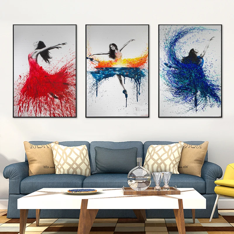 Abstract Dancing Girl Dancer Woman Painting on Canvas Watercolor Skirt Wall Art Sexy Portrait For Living Room Home Decor Cuadros | Дом и сад