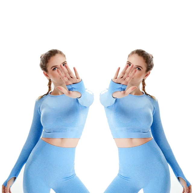 Wine Blue Yoga TrackSuit 5 Pcs Seamless Workout Sportwear High Waist Leggings Outfits Fitness Sets Female - Workout Leggings and Sports Bra Set - Custom Fitness Apparel Manufacturer