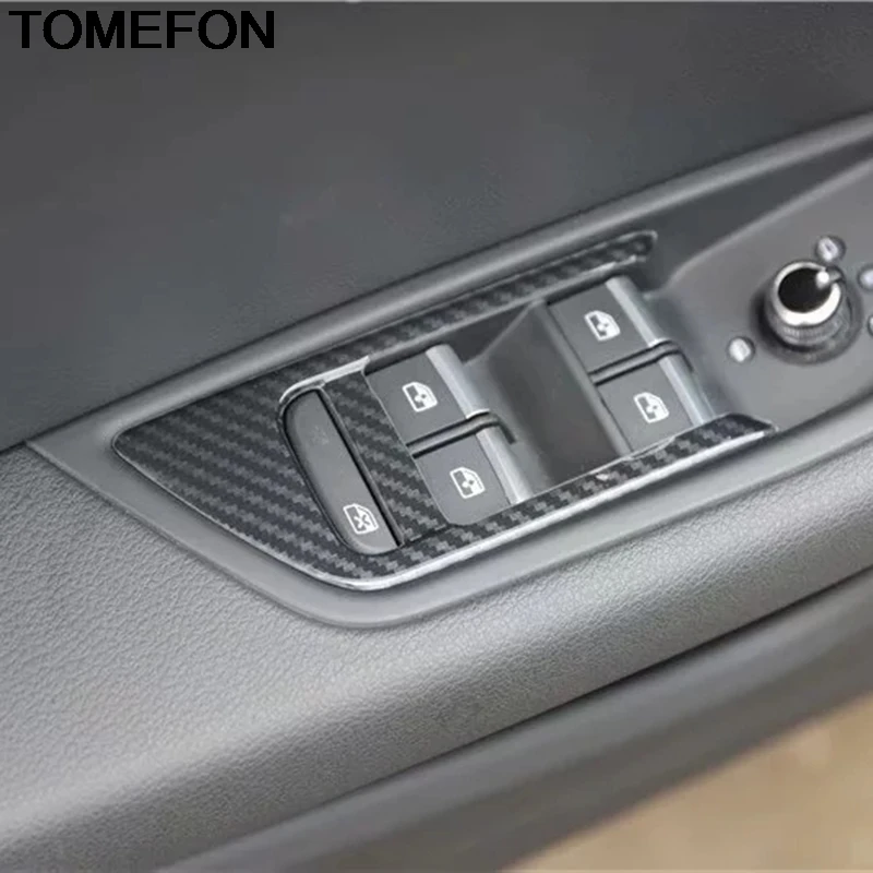 TOMEFON для Audi A4L A4 B9- LHD CarbonFiber автомобильный внутренний подлокотник панель окно Лифт крышка наклейка внутренняя отделка Аксессуары