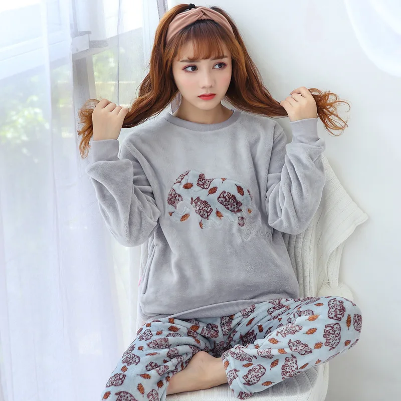 women pajama Gray Пижама увеличить размер фланель пижама женский Корал пух пижама женский фланель длинный рукав пижама женский сексуальный зимний м м м L XL XXXXXXL - Цвет: women pajama Gray