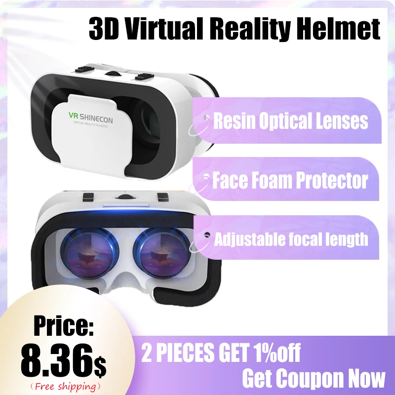 3D Virtual Reality Helmet With Aspheric Resin Optical Lenses 85 Degree Wide Viewing Angle Adjustable Elastic Straps