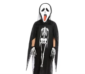 

Halloween Costume Skull Skeleton Demon Ghost Cosplay Costumes for Children Kids Carnival Masquerade Dress Robes Scary Mask