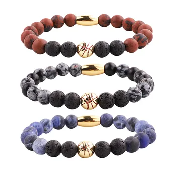 High Quality Natural Stone Baseball Bracelet Soccer Ball Charm Beaded Elastic Bracelet Jewelry Men