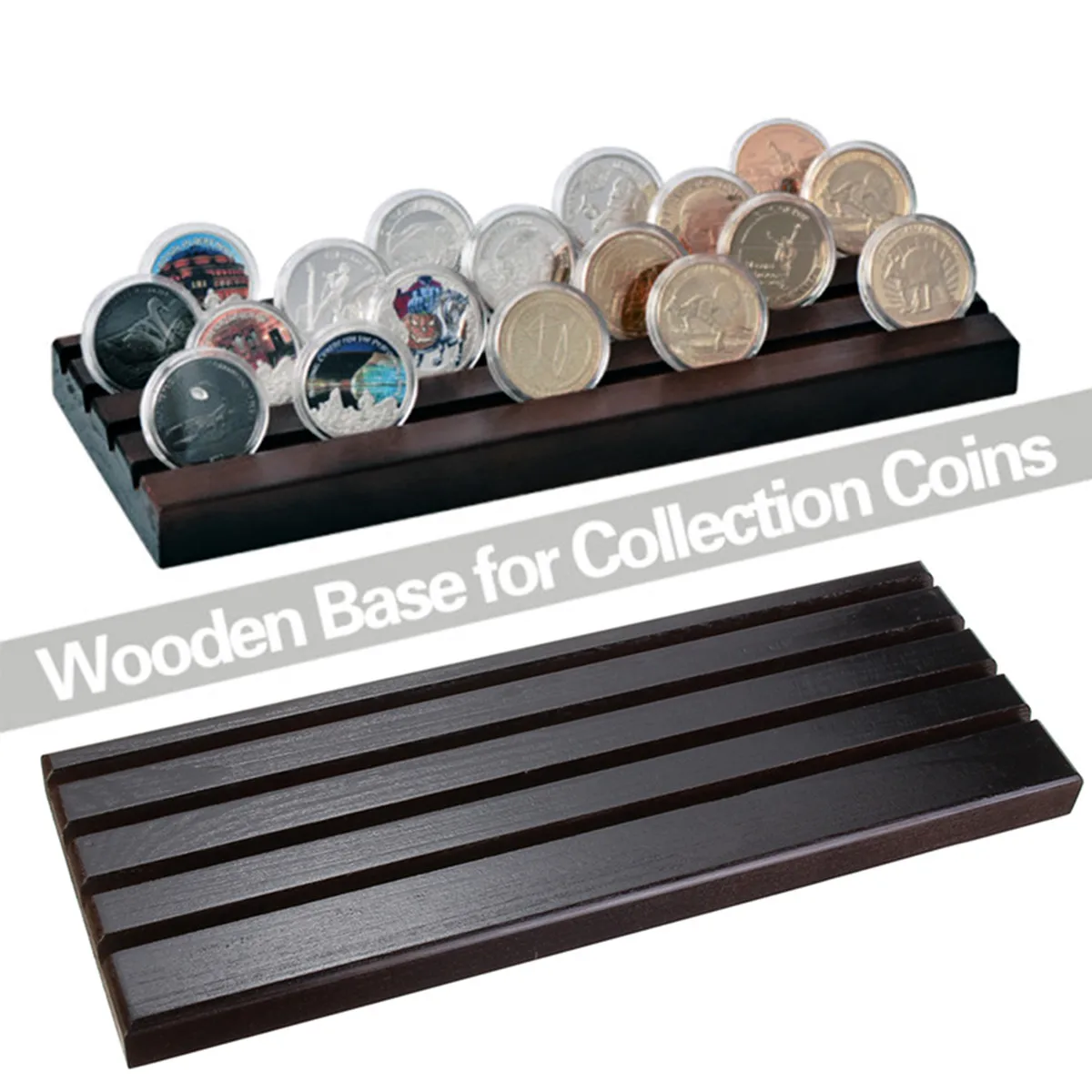 

4-Row Coin Display Stand Rack Coin Storage Box Solid Wood Box Home Storage Case Commemorative Coin Collection Box