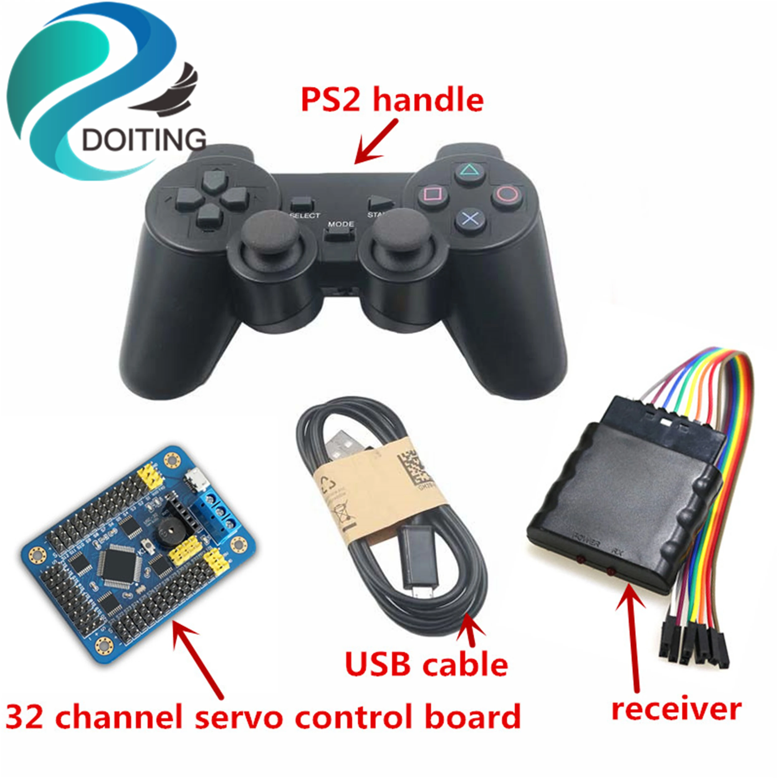 32 канала Servo Управление доска+ PS2 ручка+ приемник Беспроводной Управление; комплект Радиоуправляемый Дрон робот часть DIY релейный модуль для Arduino USB кабель